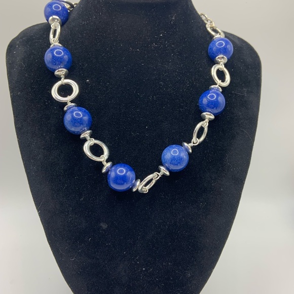 Vtg Etinenne Aigner Blue Stone Bead Necklace Signed - Picture 1 of 7
